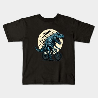 Dinosaur lover cyclist on the moon in forest Kids T-Shirt